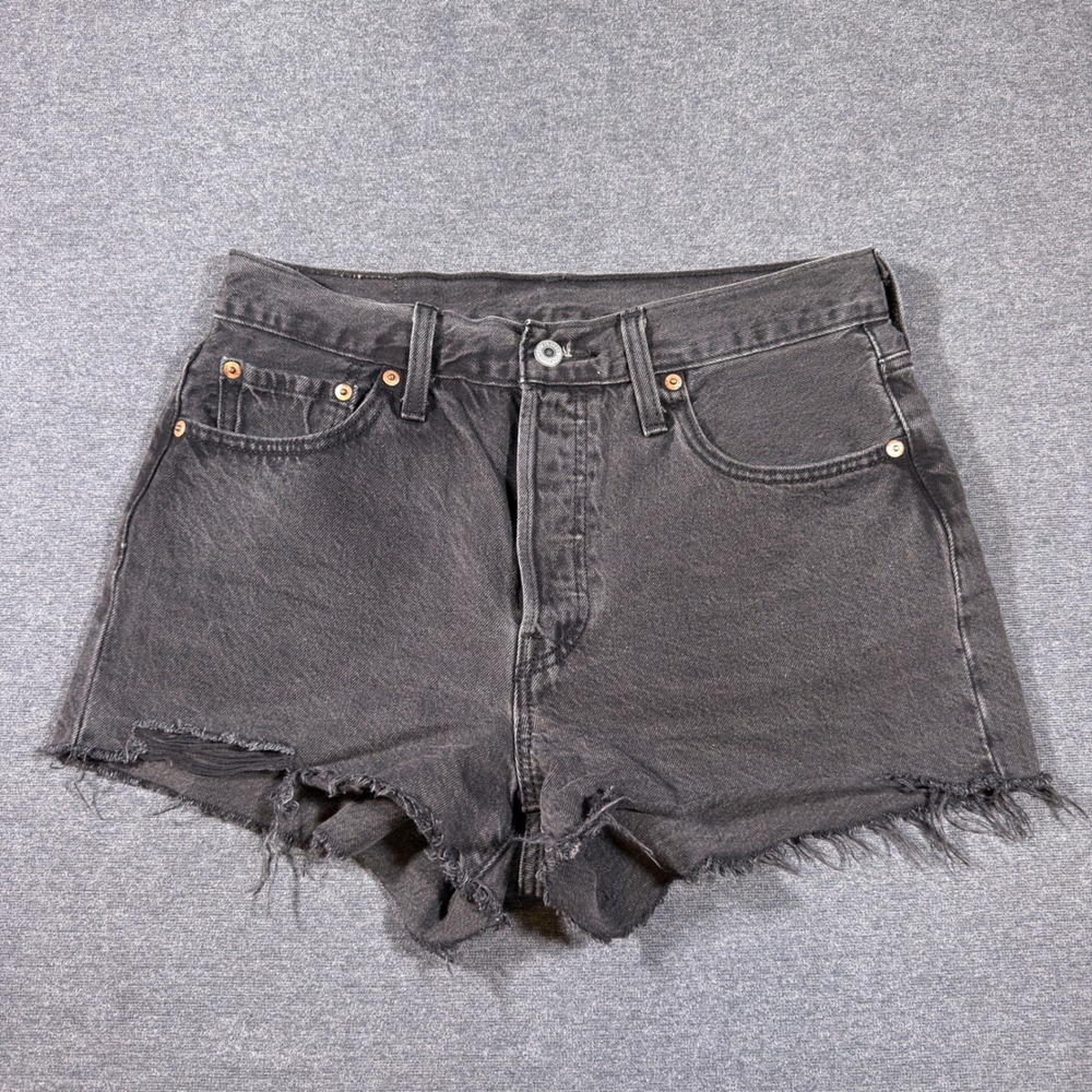 Levi's 501 Original Cut Off Denim Shorts Women 28 Black High Rise Distressed